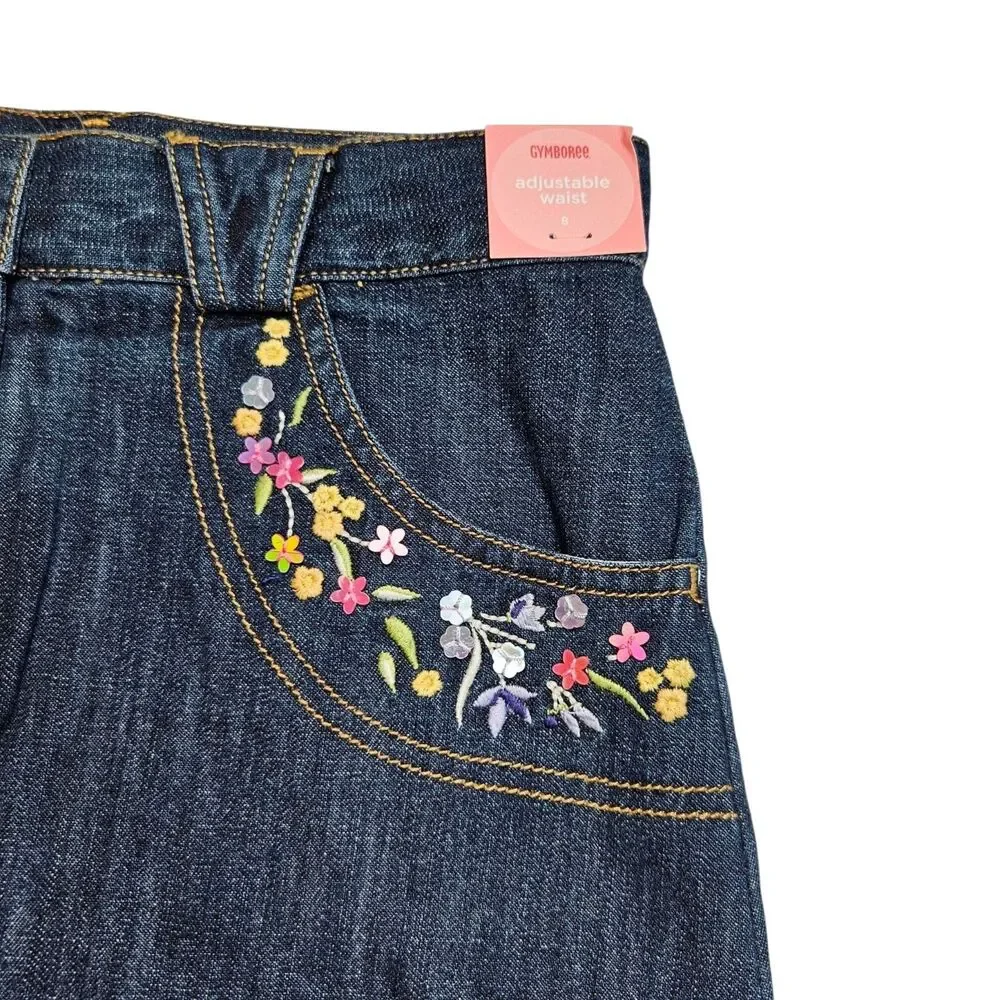 Gymboree Tea Garden Denim Skort Size 8 Blue Floral Raw Hem Vintage Y2K NWT